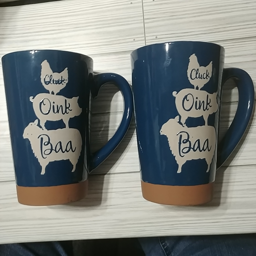 Farm Animal Blue and Tan Tall Latte Mugs